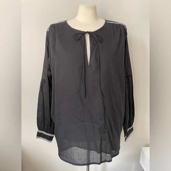 LEKHA Black Tie-Neck Embroidered Artisan Blouse - Picture 3 of 16